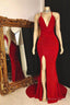 Red Side Slit Sequence V Neck Backless Long Prom Dresses 2026