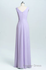 Lavender Chiffon A-line Ruffles Long Bridesmaid Dresses
