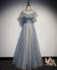 Light Blue Tulle Lace Long Prom Dress, Tulle Prom Dresses