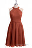 Rust Orange Chiffon Halter Backless A Line Short Bridesmaid Dresses