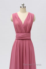Dusty Rose Chiffon Wrap A-Line Long Bridesmaid Dresses