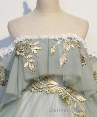 Green Tulle Lace Long Prom Dresses, Green Tulle Sweetheart Dresses