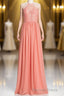 Halter Coral A Line Lace and Chiffon Long Bridesmaid Dresses