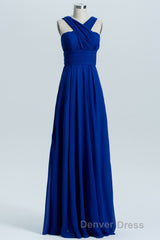 Royal Blue A-line Chiffon Long Convertible Bridesmaid Dresses