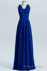 Royal Blue A-line Chiffon Long Convertible Bridesmaid Dresses