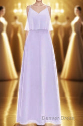 Lavender Chiffon Straps Ruffled A-Line Bridesmaid Dresses