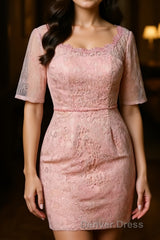 Two-Piece Blush Pink Lace Bodycon Short Mother of the Bride Dresses