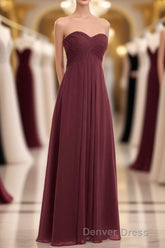 Burgundy Chiffon Strapless Sweetheart A-Line Long Bridesmaid Dresses