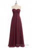 Burgundy Chiffon Strapless Sweetheart A Line Long Bridesmaid Dresses