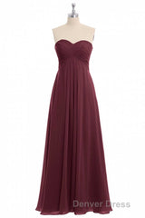 Burgundy Chiffon Strapless Sweetheart A-Line Long Bridesmaid Dresses
