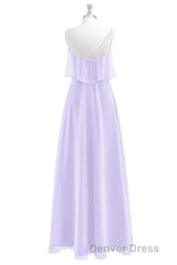 Lavender Chiffon Straps Ruffled A-Line Bridesmaid Dresses