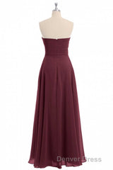 Burgundy Chiffon Strapless Sweetheart A-Line Long Bridesmaid Dresses