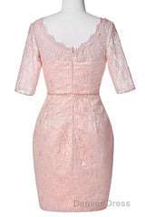Two-Piece Blush Pink Lace Bodycon Short Mother of the Bride Dresses