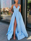 Simple A Line V Neck Satin Long Prom Dress Satin Prom Dresses