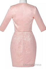 Two-Piece Blush Pink Lace Bodycon Short Mother of the Bride Dresses