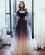 Blue Sweetheart Tulle Off Shoulder Long Prom Dress, Blue Prom Dresses