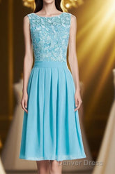 Princess Blue Lace and Chiffon Short A-line Homecoming Dresses