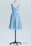 Blue Chiffon A Line Pleated Short Bridesmaid Dresses