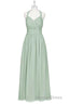 Sage Green Chiffon Halter Backless A-Line Bridesmaid Dresses
