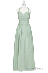 Sage Green Chiffon Halter Backless A-Line Bridesmaid Dresses