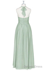 Sage Green Chiffon Halter Backless A-Line Bridesmaid Dresses