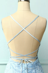 Light Blue Tight Hoco Dresses with Appliques