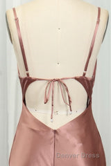 Sexy Rose Mermaid Cowl Neck Long Bridesmaid Dresses