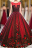 Burgundy Round Neck Tulle Lace Applique Long Prom Dress, Burgundy Prom Dresses