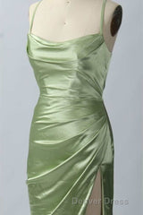 Pink Scoop Neck Lace-Up Back Long Formal Dresses with Slit