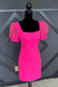 Fuchsia Puff Sleeves Square Neck Sheath Homecoming Dresses