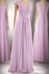 Dusty Purple Chiffon V-Neck Backless A-Line Long Bridesmaid Dresses