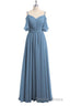 Dusty Blue Chiffon Cold Shoulder A Line Bridesmaid Dresses