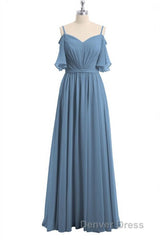 Dusty Blue Chiffon Cold-Shoulder A-Line Bridesmaid Dresses