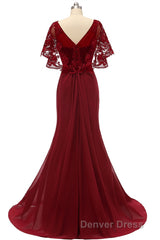 Mermaid Wine Red Ruffled Long Mother of the Bride Dresses