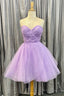 Lavender Faux Wrap Strapless Sweetheart Pleated Tulle Homecoming Dresses