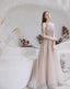A Line Bateau Prom Dress, Long Neck With Train Sleeveless Zipper Prom Dresses