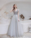 Elegant Prom Dress, Prom V Neck Short Sleeves Beaded Tulle Dresses, A Ling Floor Length