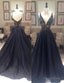 2026 Junoesque Black Beading V Neck Zipper Prom Dresses