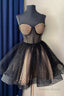 Black Dots Lace Up Straps Homecoming Dresses
