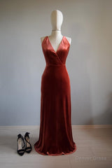 V-Neck Sleeveless Velvet Long Bridesmaid Dress