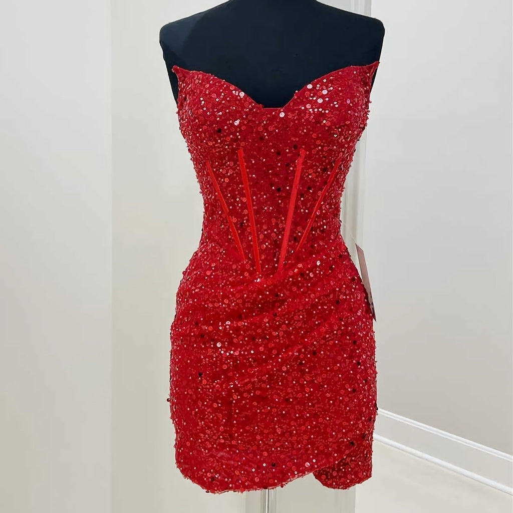 Heidi| Red Sheath Sequins Homecoming Dress with Slit main image 1
