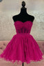Fuchsia Strapless Tulle Ruffles A Line Homecoming Dresses