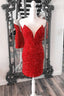 Red Sequin Strapless Short Homecoming Dresses