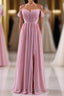 Dusty Pink Chiffon Cold Shoulder A Line Long Bridesmaid Dresses