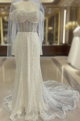 Sheath-Column Off The Shoulder Wedding Dresses With Sequin