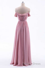 Dusty Pink Chiffon Cold-Shoulder A-Line Long Bridesmaid Dresses