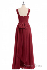 Red Chiffon Cross-Front A-Line Long Bridesmaid Dresses