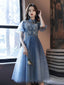Blue Tulle Lace Short Prom Dress Blue Tulle Homecoming Dresses