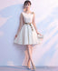 Simple White Satin Applique Short Prom Dress Cute Homecoming Dresses