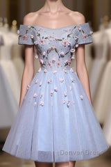 Cute Gray Blue Tulle Short Prom Dresses, Gray Homecoming Dresses